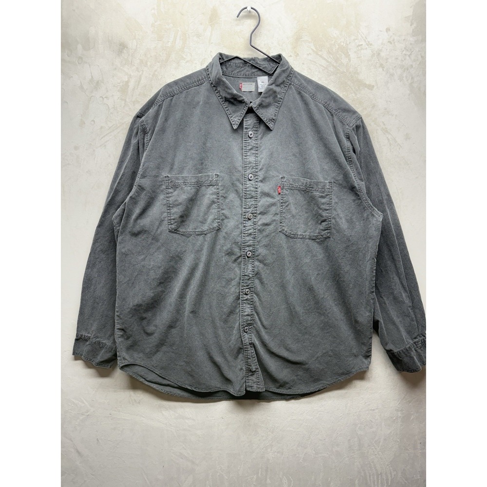 Vintage Levi's Corduroy Shirt XL Grey Button Down Fine Wale Long Sleeve 90s Y2K